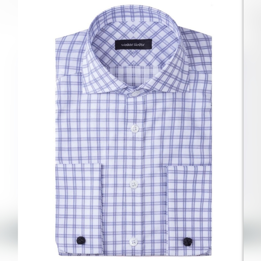 Walker Slater Navy Blue Alexander Square Pattern Button Up